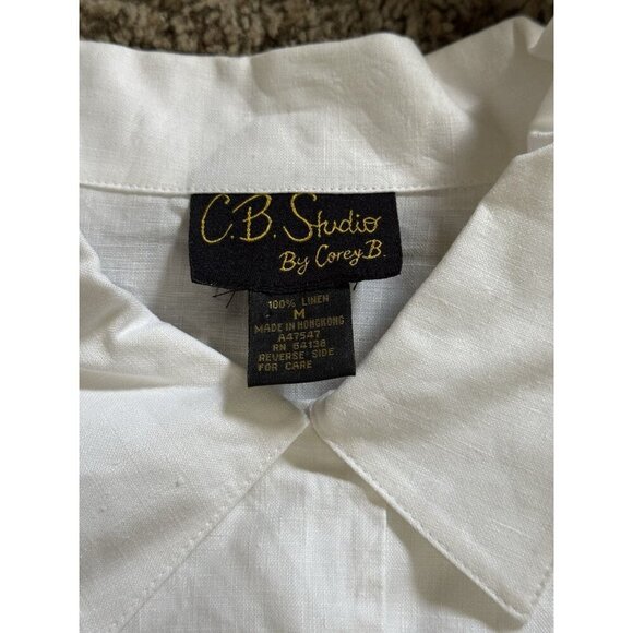 NWT Vintage White Linen Button Tunic Top Embroidered Quiet Luxury Office MEDIUM - Picture 3 of 6